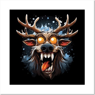 Comic-Style Reindeer: Crazy and Evil Posters and Art